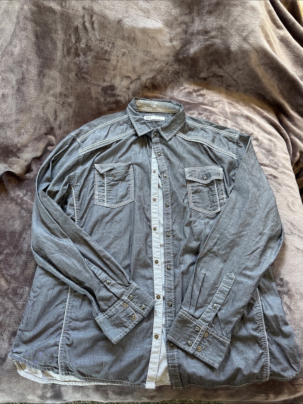 BKE Button-Up Shirt in Washed Gray - Picture 1 of 2